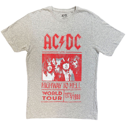 AC/DC Unisex T-Shirt: Highway to Hell World Tour 1979/1980 (Grey)