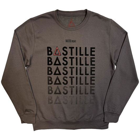 Bastille Unisex Sweatshirt: Repeat Logo (Charcoal Grey) (Back Print) (Ex-Tour)