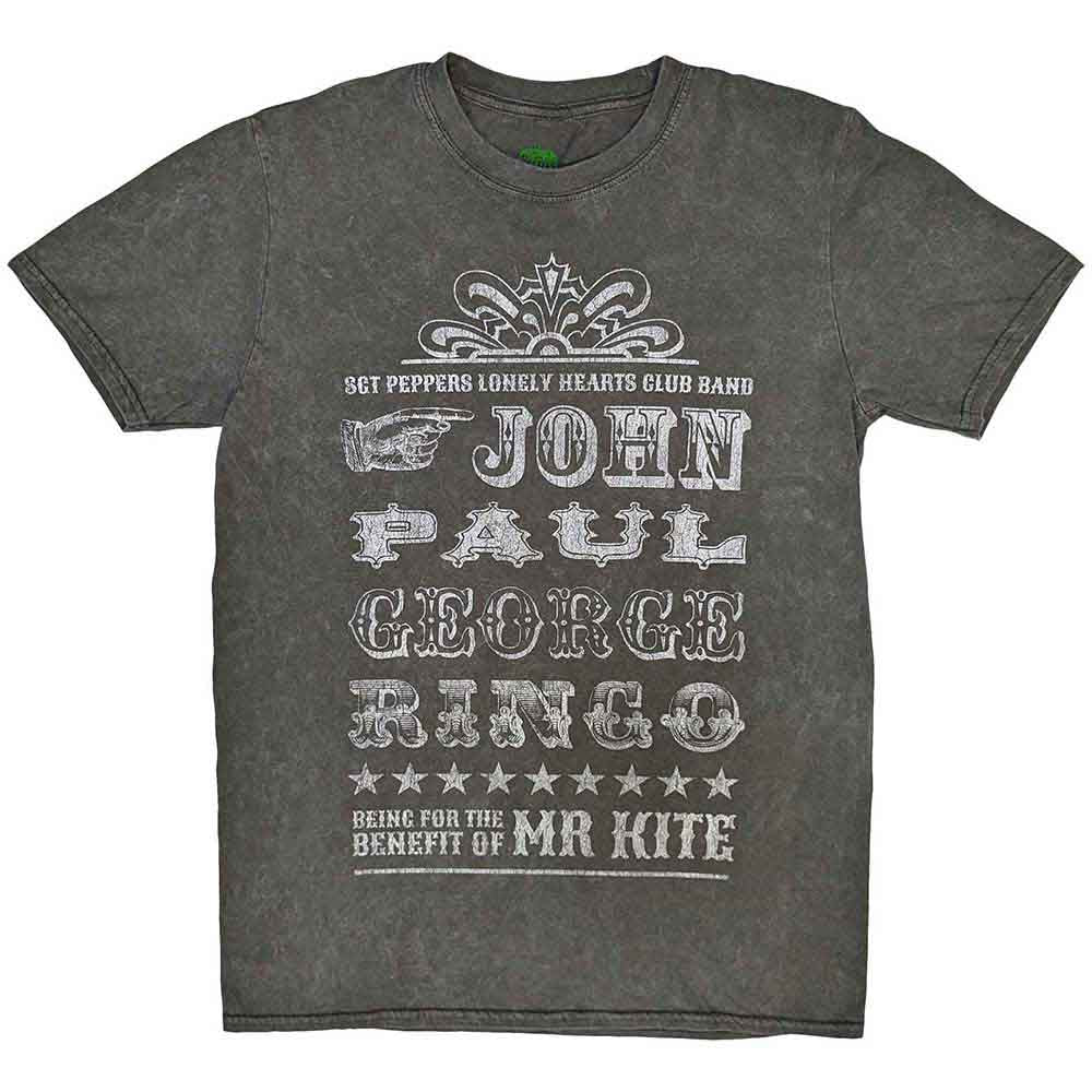 The Beatles Unisex T-Shirt: Mr Kite Snow Wash (Charcoal Grey) (Wash Collection)