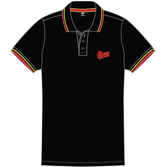 David Bowie Unisex Polo Shirt: Flash Logo (Black)