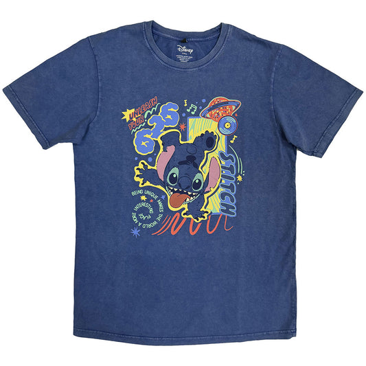 Disney Unisex Stone Wash T-Shirt: Lilo & Stitch 626 Handstand (Denim Blue)