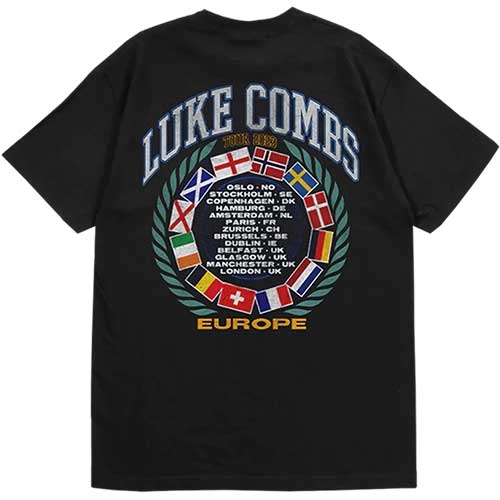 Luke Combs Unisex T-Shirt: Tour '23 Flag (Black) (Back Print & Ex-Tour)
