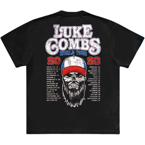 Luke Combs Unisex T-Shirt: Tour '23 Skull (Black) (Back Print & Ex-Tour)