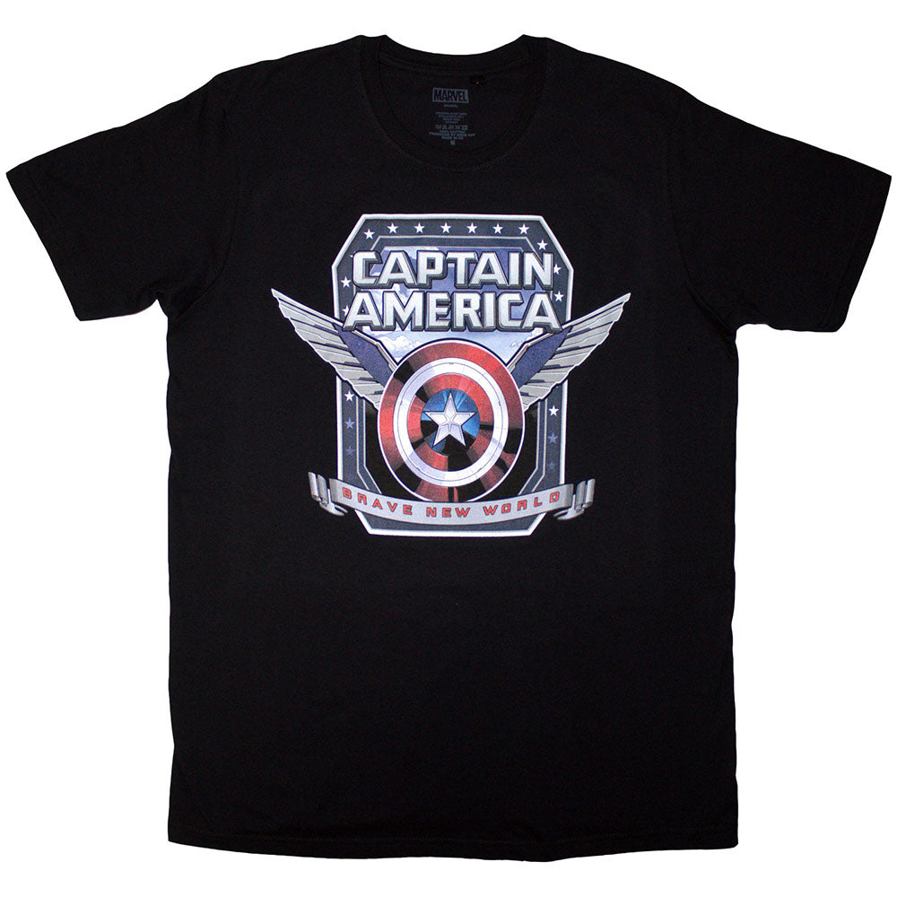 Marvel Comics Unisex T-Shirt: Captain America Brave New World Shield (Black)