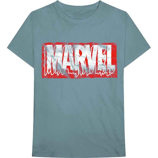 Marvel Comics Unisex T-Shirt: Distressed Dripping Logo (Light Blue)