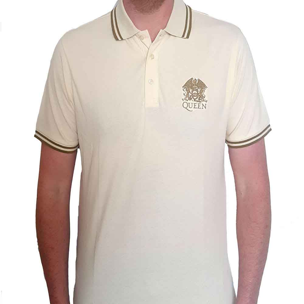 Queen Unisex Polo Shirt: Crest Logo (Natural)