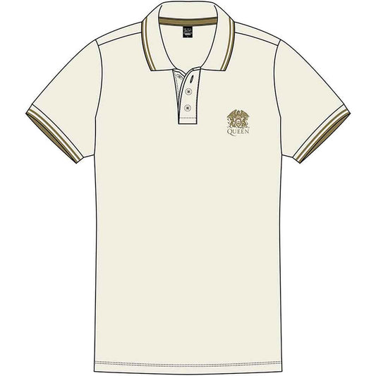 Queen Unisex Polo Shirt: Crest Logo (Natural)