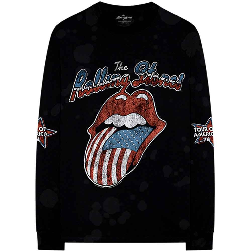 The Rolling Stones Unisex Long Sleeve T-Shirt: US Tour '78 (Black) (Back & Sleeve Print)
