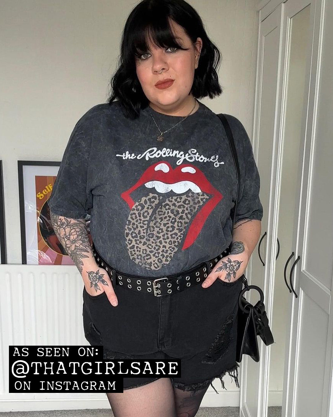 The Rolling Stones Leopard Tongue Dip Dye Acid Wash Tee