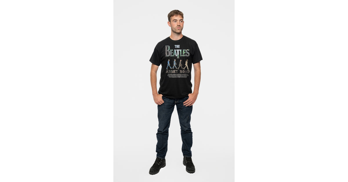 Official Beatles Abbey Road 8 Track T-Shirt - Men's Black Cotton Tee (Unisex Sizing)