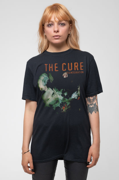The Cure Maglietta Unisex Glitched Logo Denim Blu - Manica Lunga - Ufficiale Licenza Rock Off