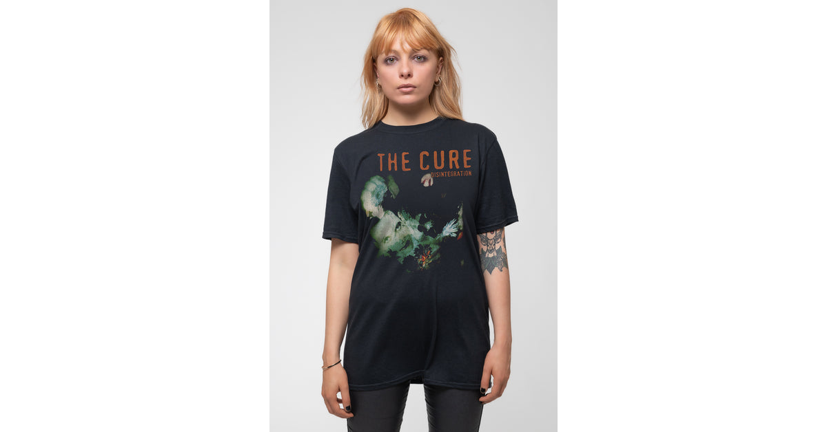 The Cure Maglietta Unisex Glitched Logo Denim Blu - Manica Lunga - Ufficiale Licenza Rock Off