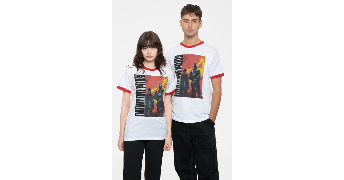 Rock Off Maglietta Ufficiale Twenty One Pilots, Modello Side Stand Ringer, Bianco Con Collo Rosso, Cotone E Poliestere Riciclato, Taglie S-XXL - 3