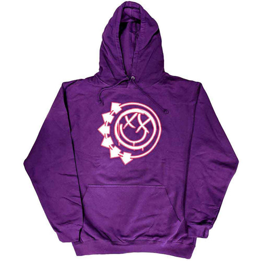 Blink-182 Unisex Pullover Hoodie featuring the Six Arrow Smile design in pink