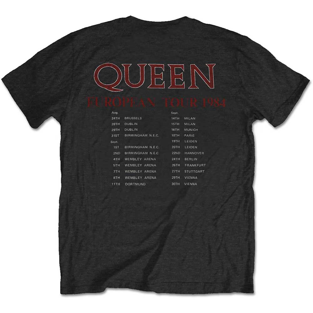Queen European Tour 1984 black band tee, back print