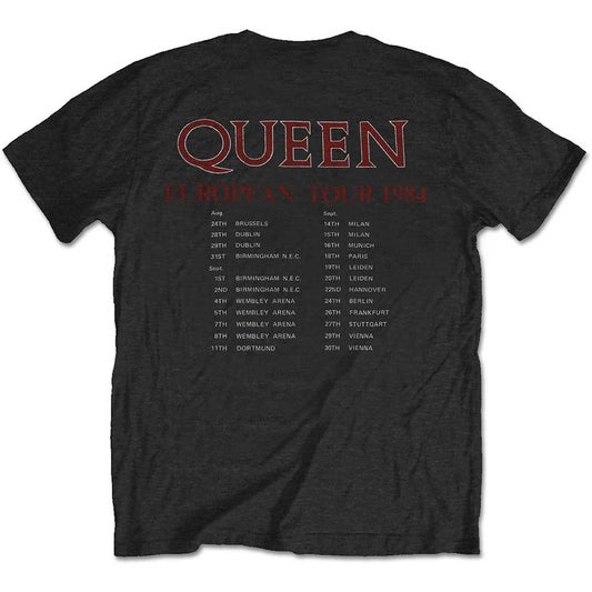 Queen European Tour 1984 black band tee, back print