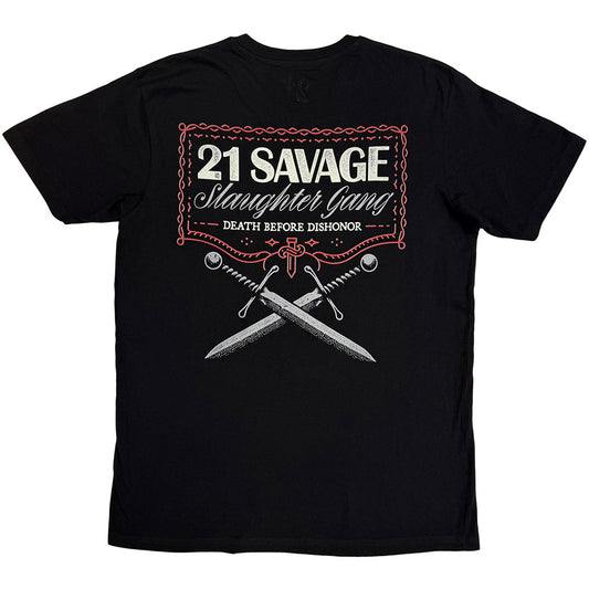 21 Savage Unisex T-Shirt: Death Before Dishonor Daggers (Black) (Back Print)
