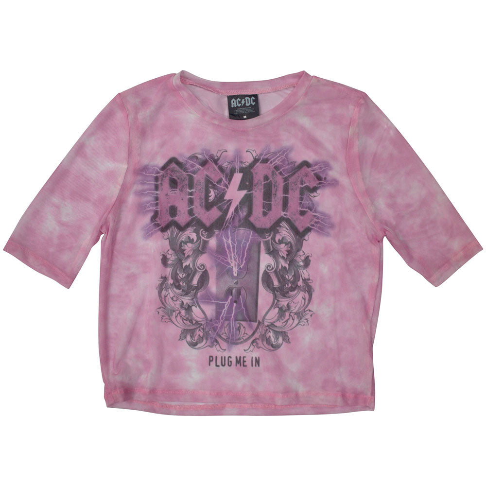 AC/DC Plug Me In Long Sleeve Mesh Crop Top