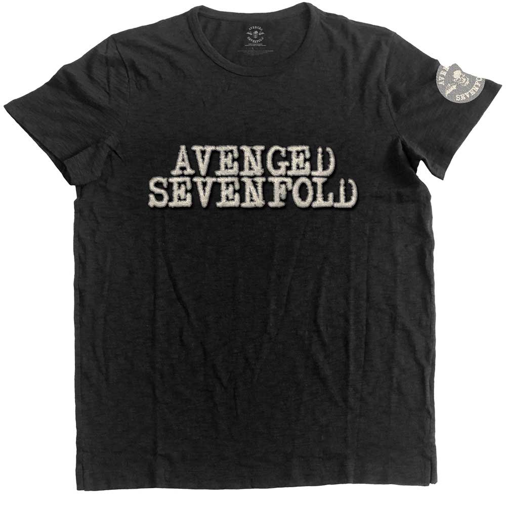 Avenged Sevenfold Unisex T-Shirt: Logo & Death Bat Applique (Black) (Embellished)