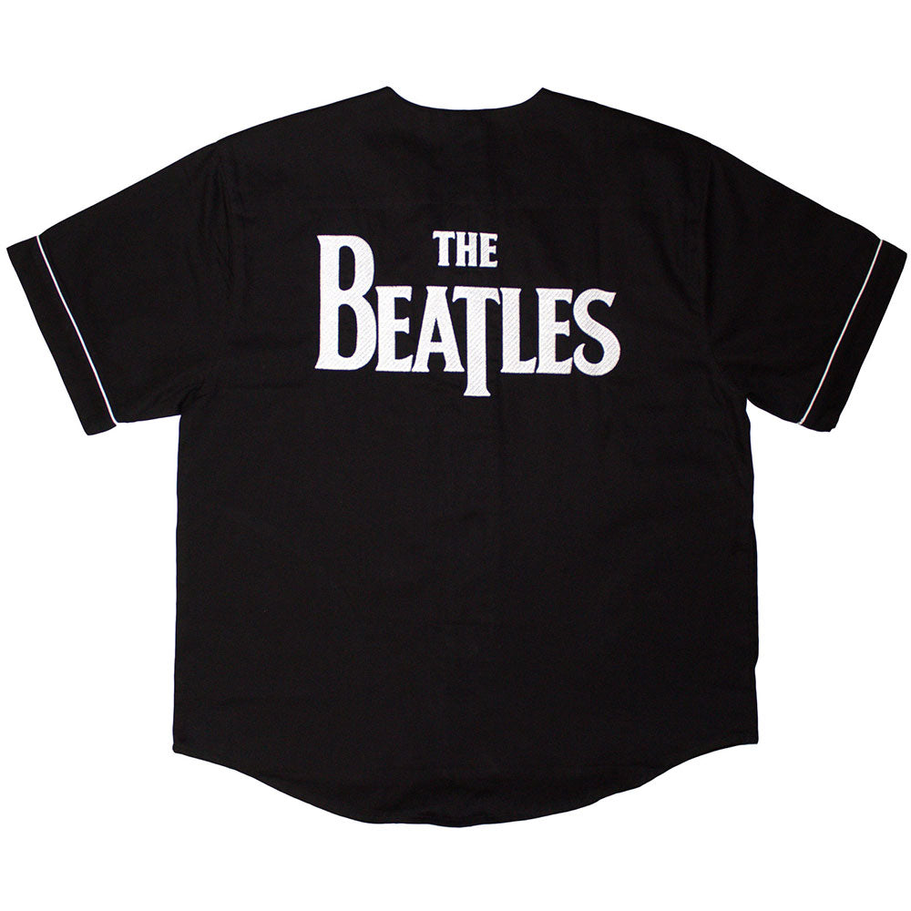 The Beatles Unisex Baseball Jersey: Apple Logo / Walking (Black) (Back Print)