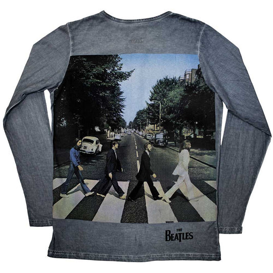 The Beatles Unisex Long Sleeve T-Shirt: Abbey Road Back Print Stone Wash (Blue) (Back Print)