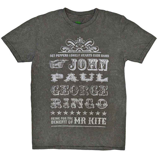 The Beatles Unisex T-Shirt: Mr Kite Snow Wash (Charcoal Grey) (Wash Collection)