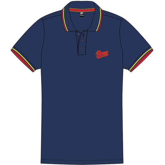 David Bowie Unisex Polo Shirt: Flash Logo (Navy Blue)