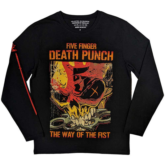 Five Finger Death Punch Unisex Long Sleeve T-Shirt: The Way Of The Fist (Black) (Back & Sleeve Print)