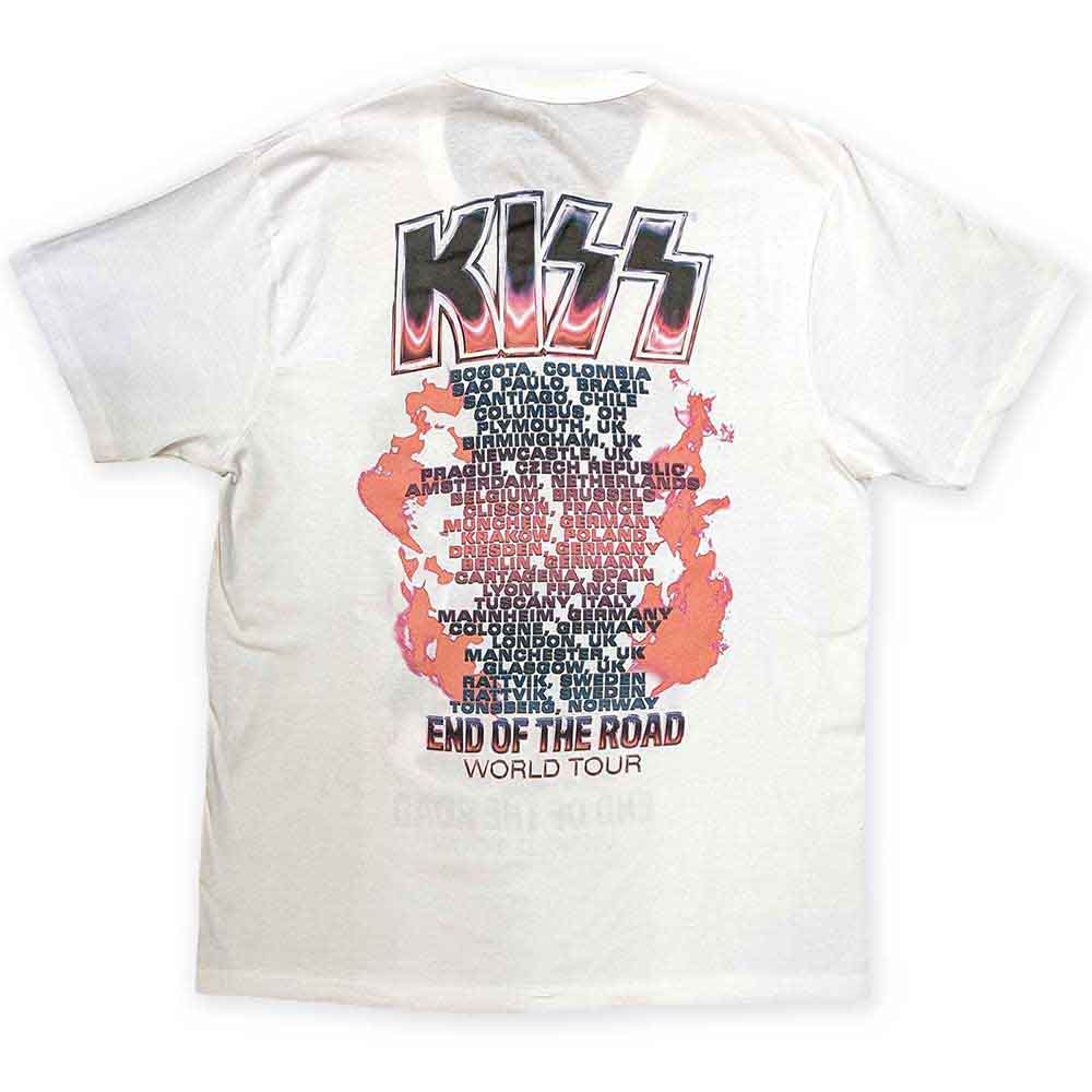 KISS Unisex T-Shirt: End Of The Road Band Playing (White) (Back Print)