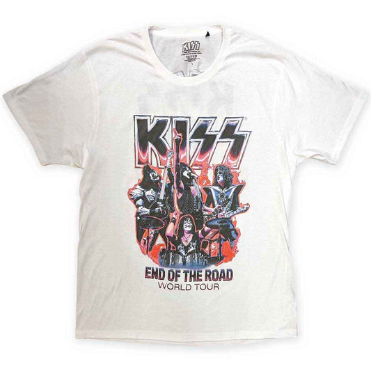 KISS Unisex T-Shirt: End Of The Road Band Playing (White) (Back Print)