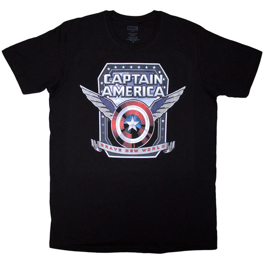 Marvel Comics Unisex T-Shirt: Captain America Brave New World Shield (Black)