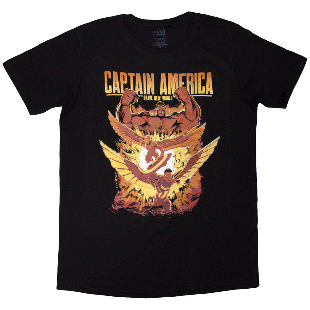 Marvel Comics Unisex T-Shirt: Capt. America Brave New World Explosion (Black)