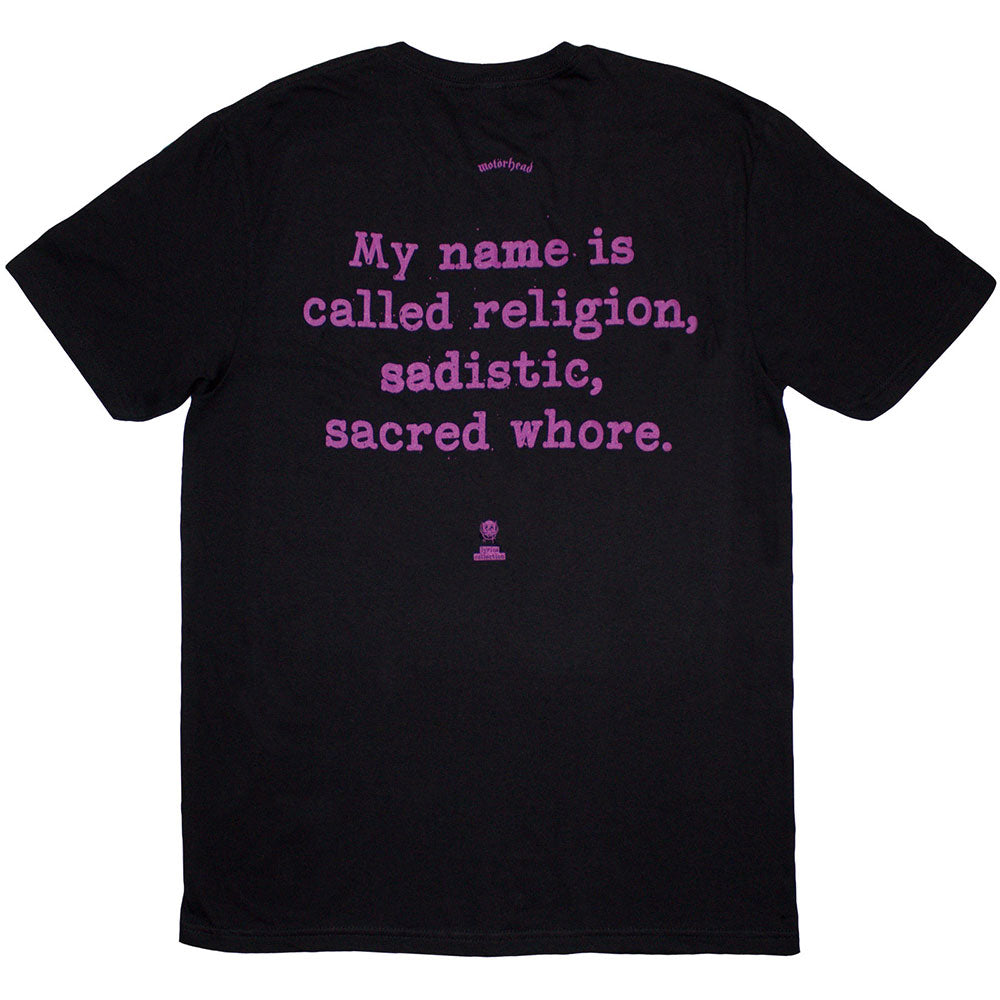 Motorhead Unisex T-Shirt: Orgasmatron Lyric (Black) (Back Print)
