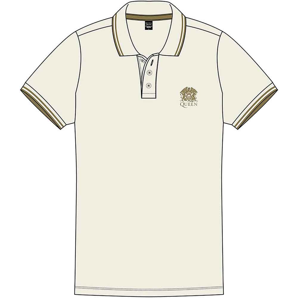 Queen Unisex Polo Shirt: Crest Logo (Natural)