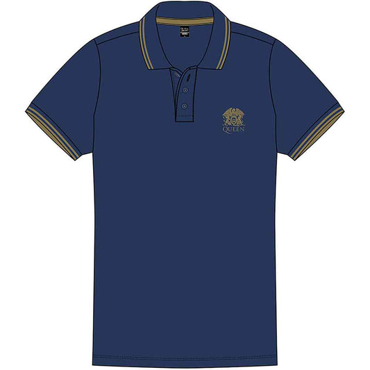 Queen Unisex Polo Shirt: Crest Logo (Navy Blue)