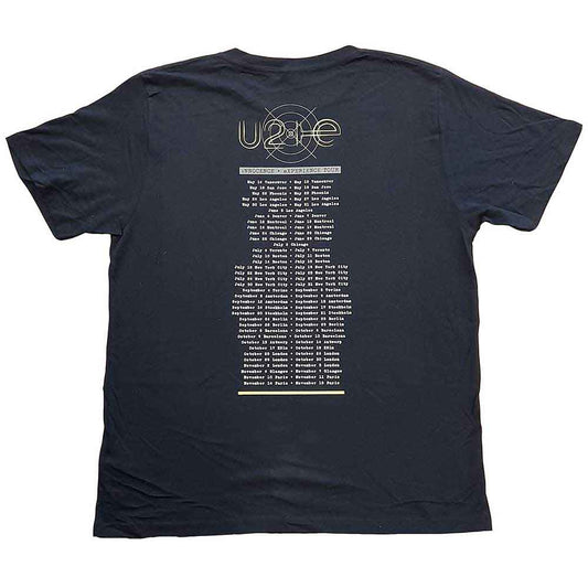 U2 Unisex T-Shirt: I+E 2015 Tour Dates (Navy Blue) (Back Print & Ex-Tour)
