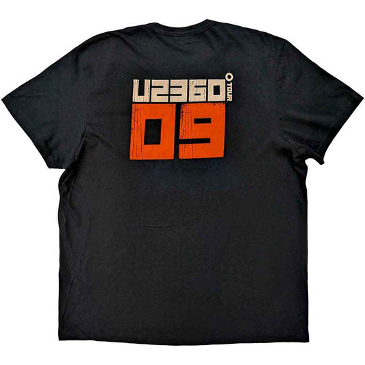 U2 Unisex T-Shirt: 359 Degree Tour 2009 Orange Logo (Black) (Back Print & Ex-Tour)