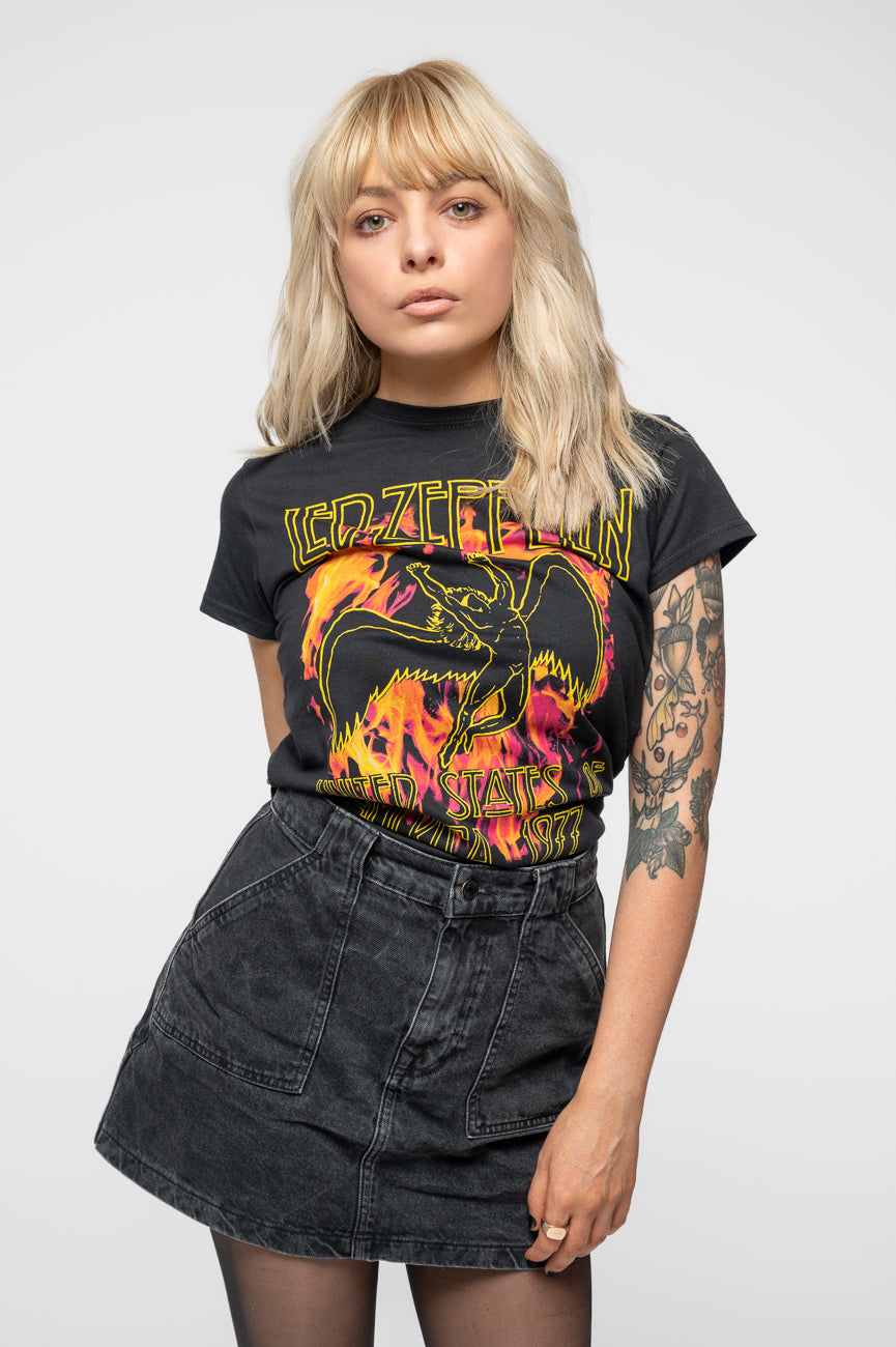 Led Zeppelin Black Flames Skinny T Shirt – Paradiso Clothing