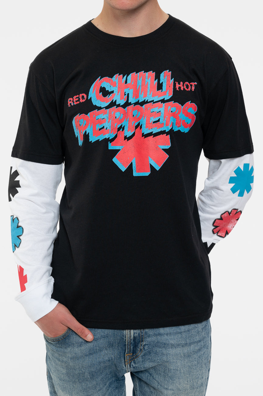 Red Hot Chili Peppers Shock Logo Layered Long Sleeve T Shirt