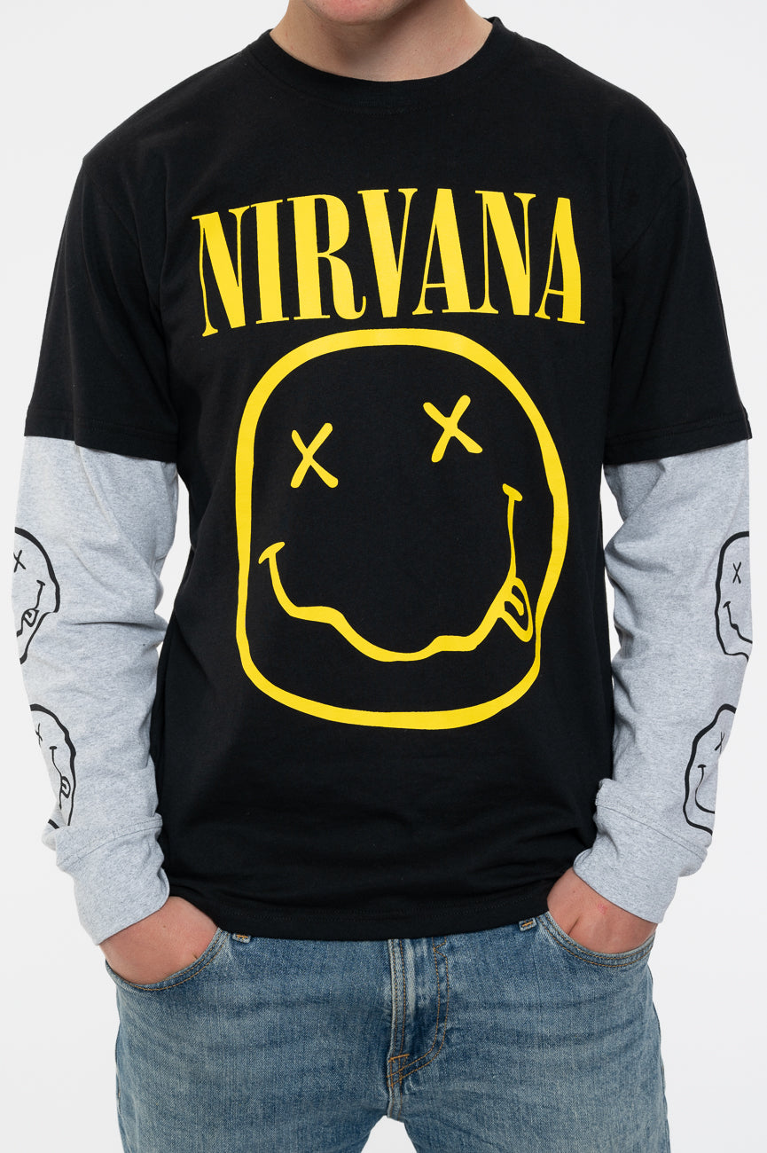 Maglietta Unisex Nirvana 'Yellow Grunge Face' - Ufficiale Rock Off, Cotone Morbido, Colore Nero, Taglie S-XXL