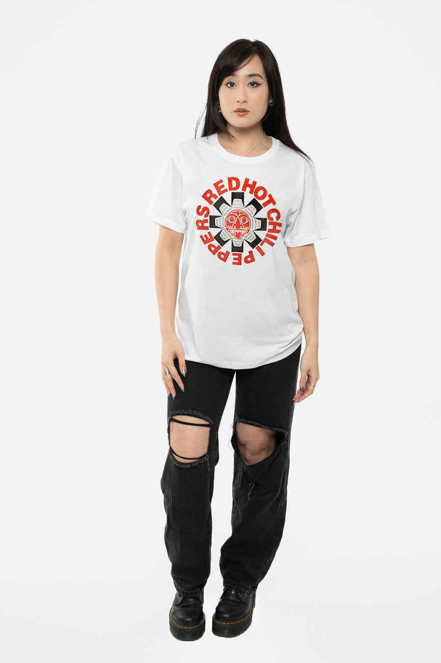 Red Hot Chili Peppers Official Aztec Band Logo T-Shirt - Men's White Cotton Tee