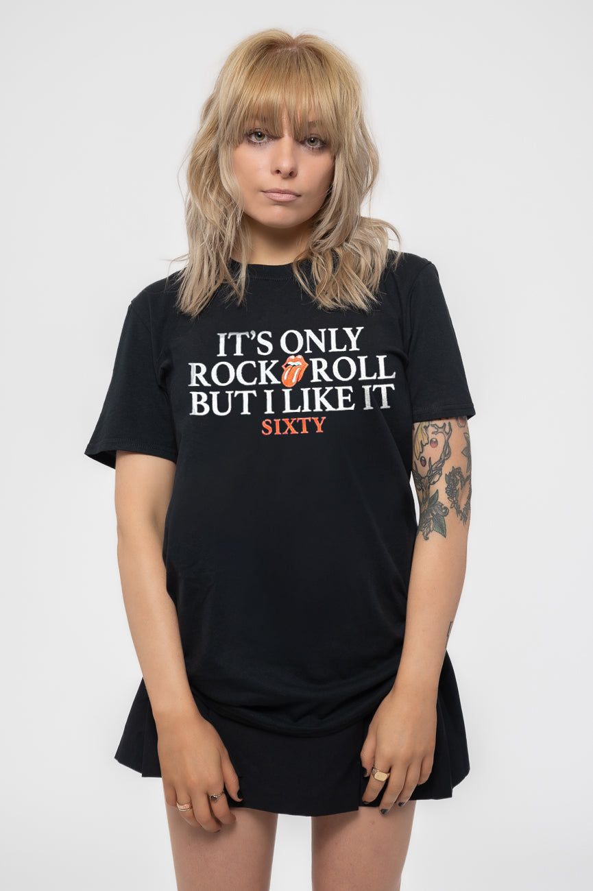 The Rolling Stones Women's T-Shirt – 'Sixty It’s Only Rock N Roll' Skinny Fit Official Licensed Tee (Black)